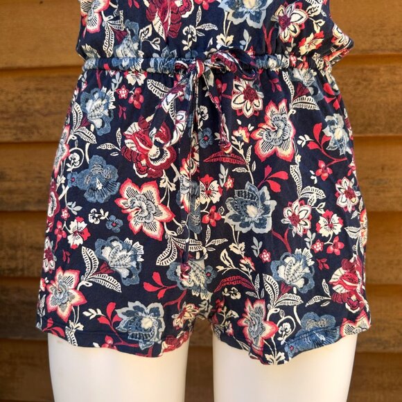 Aeropostale Womens Navy Blue Floral Romper With Adjustable Straps & Elastic Wais - Picture 5 of 8
